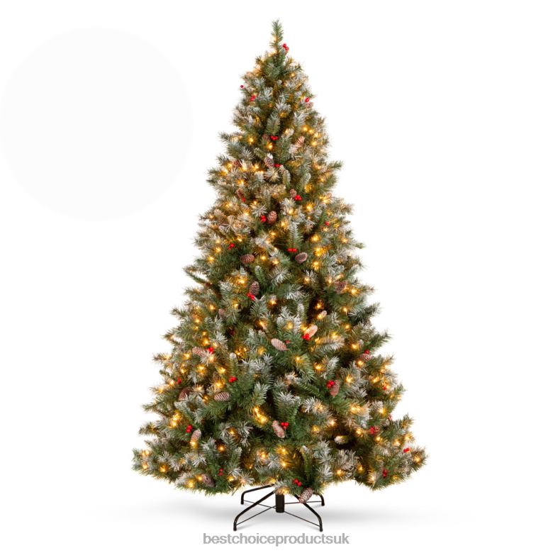 Seasonal Best Choice ProductsPre-Lit Christmas Pine Tree w/ Pine Cones, Flocked Branch Tips N62R1 Berries Seasonal Best Choice ProductsPre-Lit Christmas Pine Tree w/ Pine Cones, Flocked Branch Tips N62R1 Berries